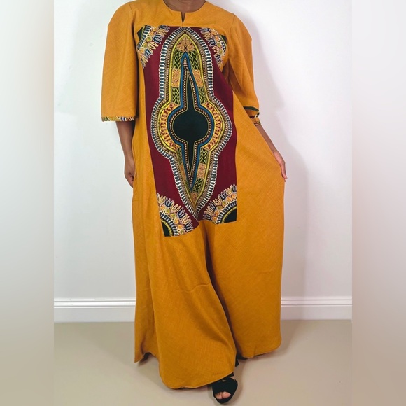 Handmade Burnt Orange Dashiki Detail Maxi Dress - Picture 3 of 10